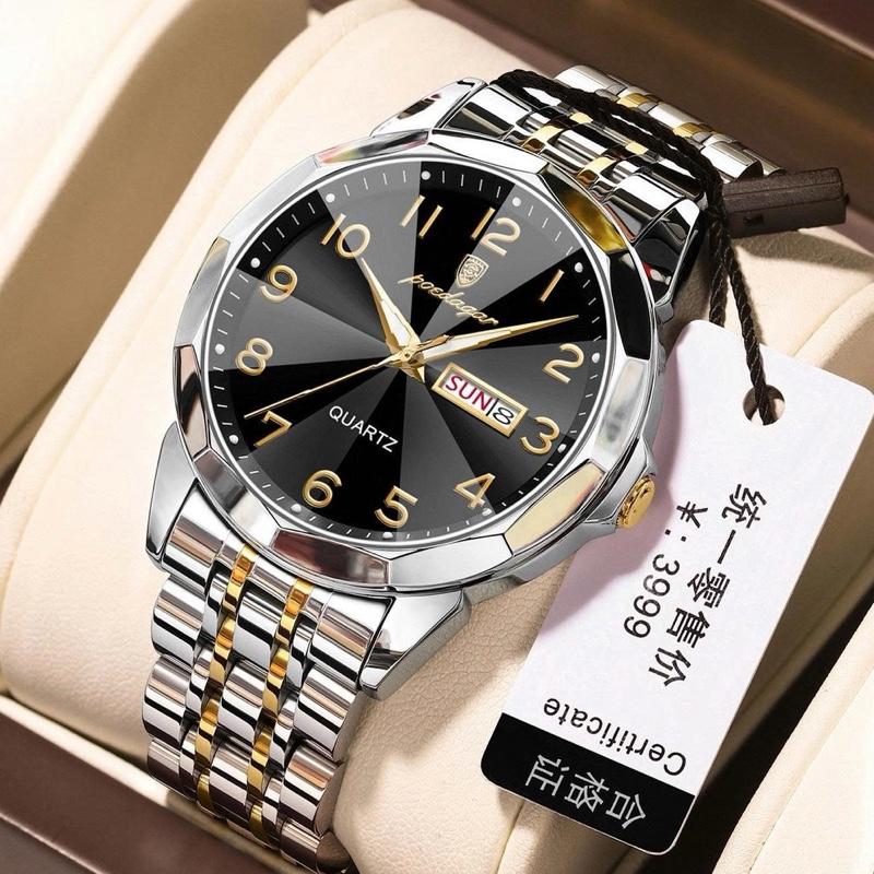  POEDAGAR- ĐỒNG HỒ NAM CHÍNH HÃNG LỊCH THỨ LỊCH NGÀY DẠ QUANG KHOÁ CÁNH BƯỚM ĐÔI DÂY THÉP ĐÚC ĐẶC CHỐNG NƯỚC 30M   TẶNG HỘP CHÍNH HÃNG + PIN + CÂY THÁO DÂY  