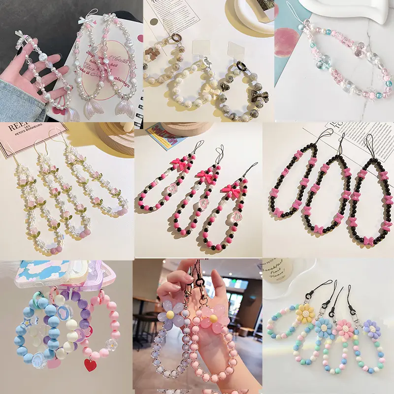 Colourfull Lanyard Strap Accessories Korean Style Hot New Spring Flower Pink Tulip Mobile Phone Case Chain Anti-Lost Soft Pottery Lanyard Pearl Acrylic Bead Colorful Portable Wrist Strap Rope Pendant y2k bracelets 0
