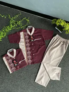 Kemeja Koko Ayah dan Anak laki laki motif bordir bahan toyobo premium - setelan anak laki-laki - sarimbit - Al-burhan