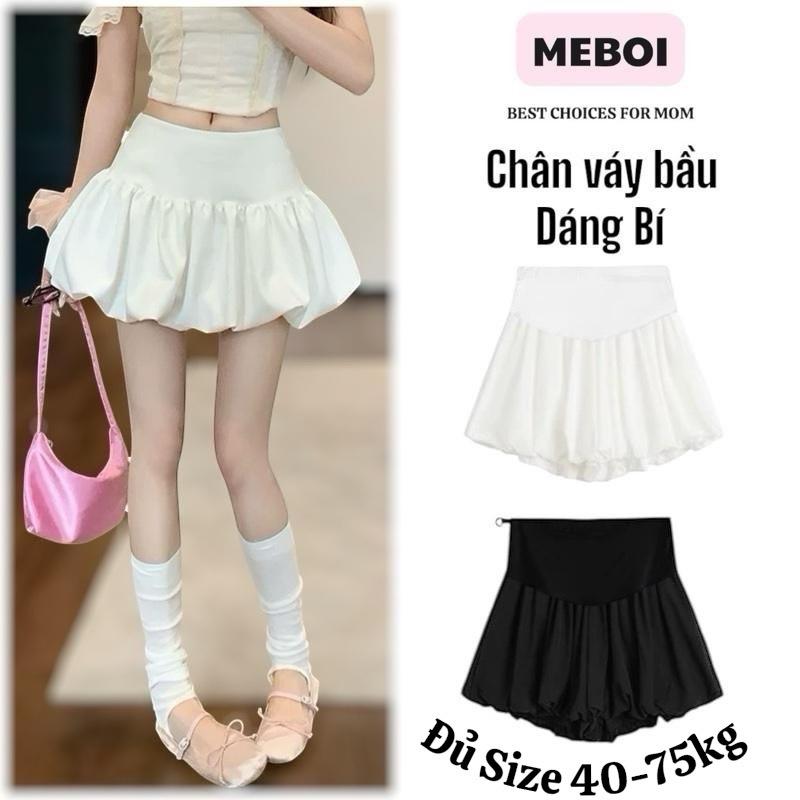  HOT-Chân váy bầu dáng phồng chân váy bí xoè chất đẹp có quần bảo hộ kèm Dây chun khuy chỉnh size mẹ Bối CVB1 