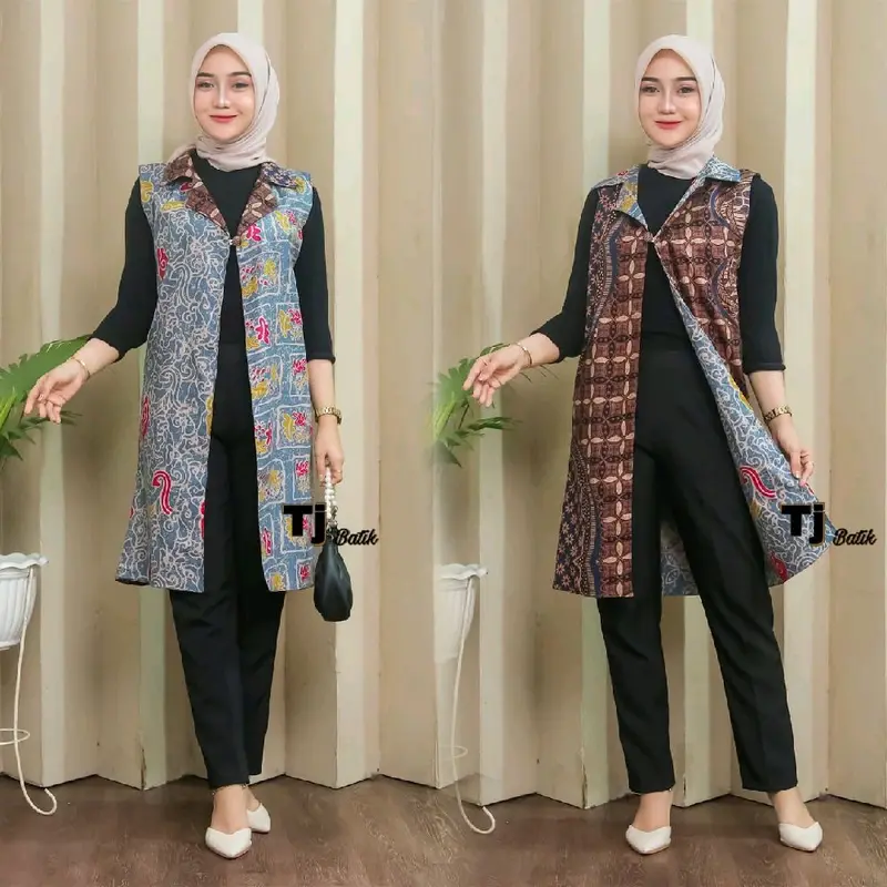 Blazer Batik Wanita 2 Motif Bolak Balik Outer Long Kardi Terbaru 4