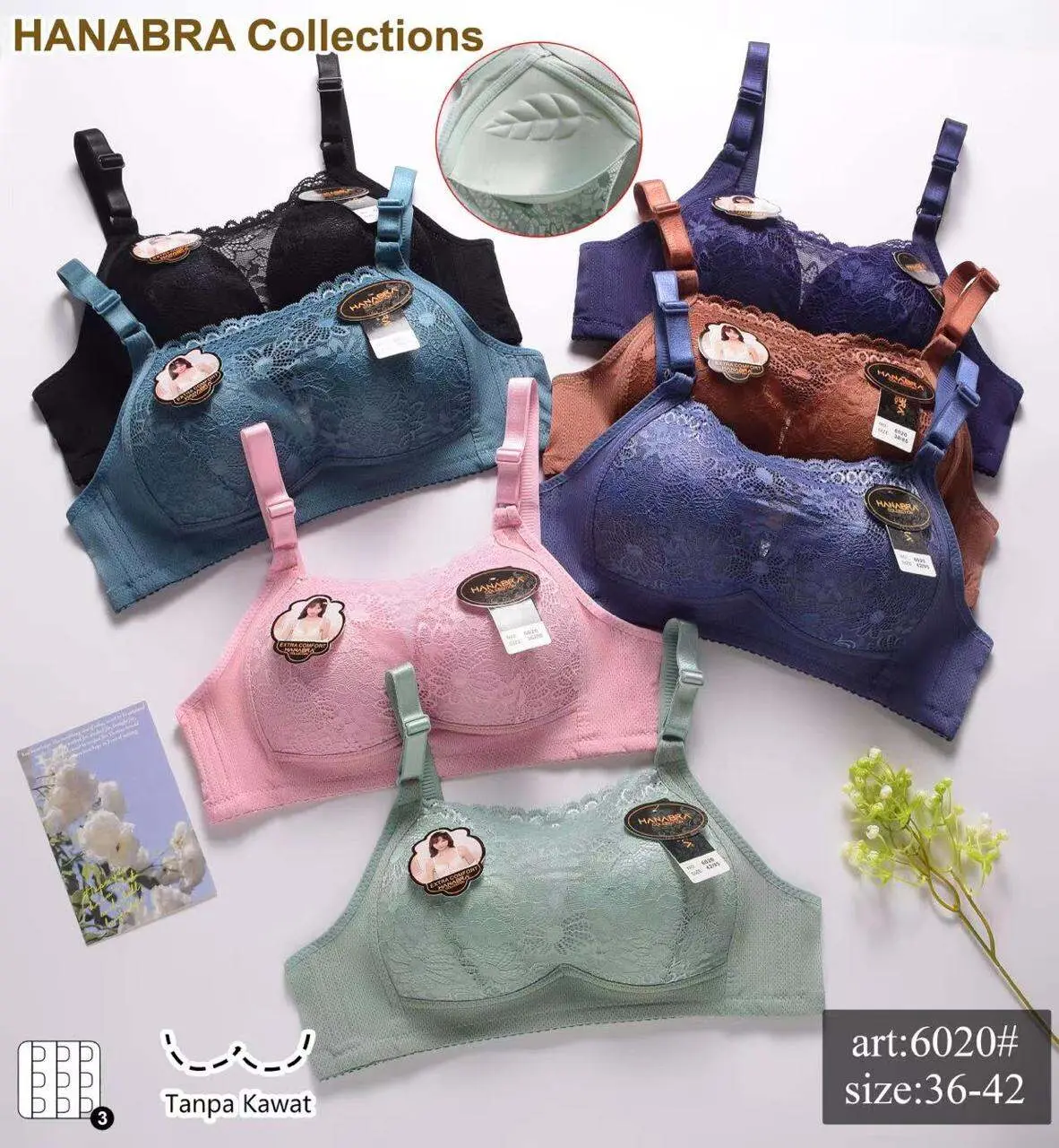 TN 1505 Bra Kemben Camisol renda Eropa cantik banget anti gatal,Kancing 4  bahan Pori premium yang ramah dikulit -3 pcs