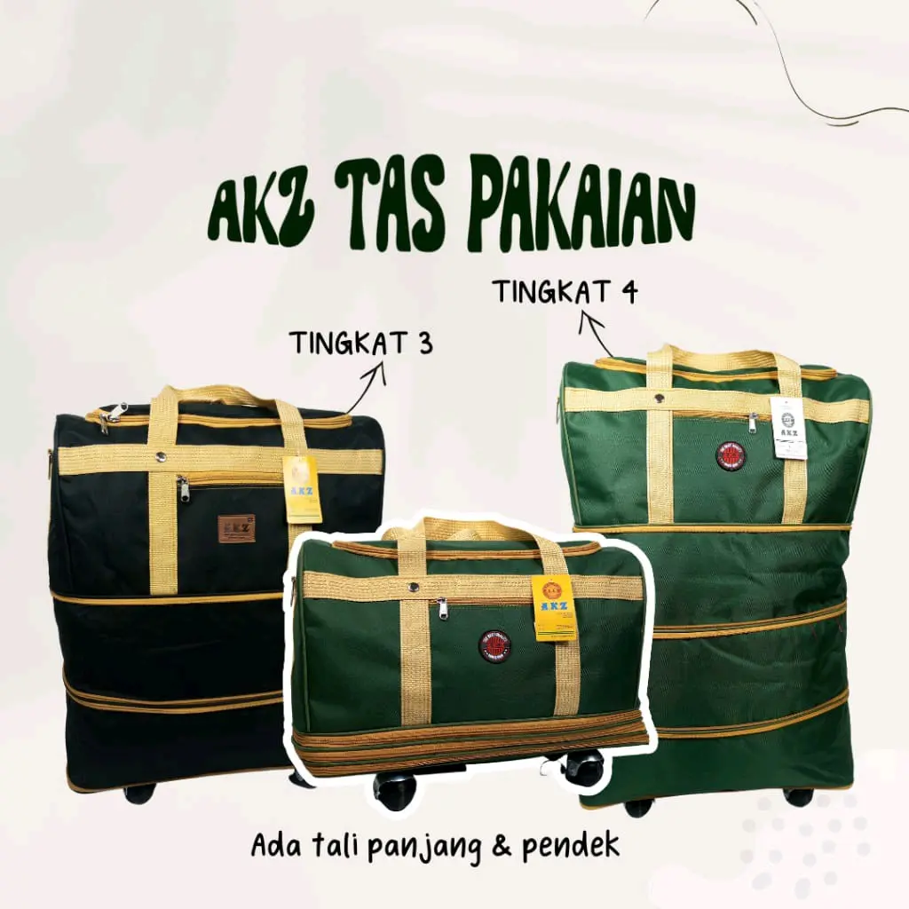 Tas Pakaian AKZ / Travel Bag Tingkat Roda Troli / Tas Lipat 3 & 4 Tingkat / Tas Mudik Besar Jumbo, Haji & Umroh Hitam