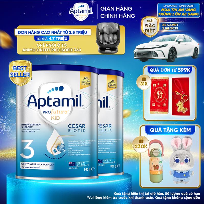   CƠ HỘI TRÚNG Ô TÔ  Combo 2 Sữa bột Aptamil Profutura Kid Cesarbiotik New Zealand hộp thiếc số 3  800g  cho trẻ từ 24 tháng 