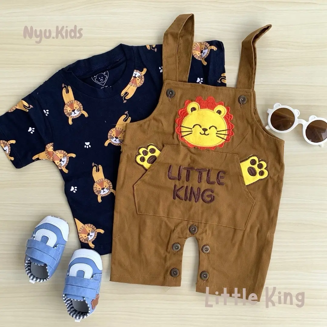 {BEST SELLER} - Overall Little King Baju Bayi Cowok usia 5 bulan - 18 bulan / One Set Kodokan / Bahan Katun