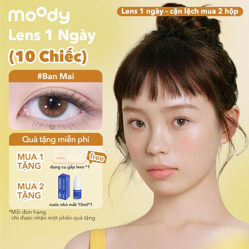 Kính áp tròng Moody Lens 1 ngày Len mắt xinh - Lens mắt chụp kỷ yếu lens mắt to tròn đen lens nâu Cận 0-7 độ 14.1 - 14.2mm