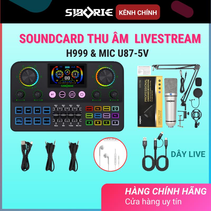 SIBORIE Bộ Soundcard H999 & Mic U87-5V Cao Cấp Thu Âm Karaoke Chuyên Nghiệp Tích Hợp Bluetooth Tặng Tai Nghe Bảo Hành Chính Hãng Lỗi 1 Đổi 1