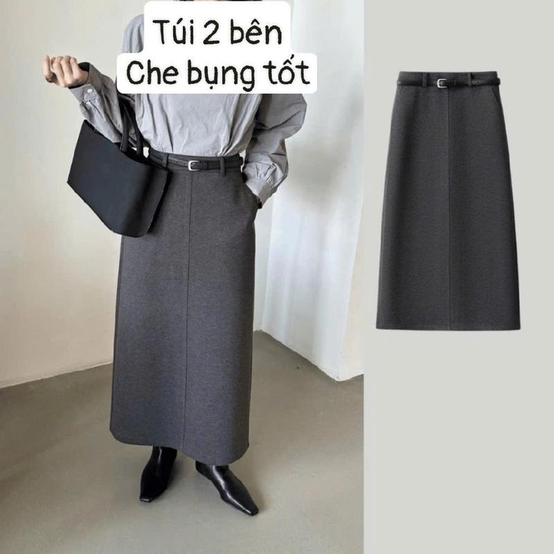 Chân Váy Dạ Ép dài 80-90cm phối túi chéo xẻ sau hàng 2 lớp ấm áp không bụi rặm hàng THU ĐÔNG
