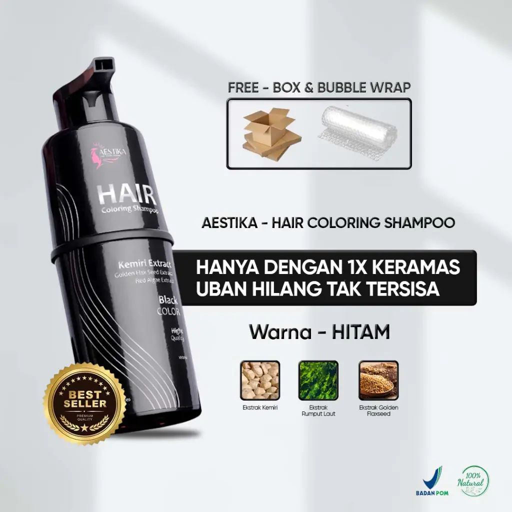 Original Aestika Shampo Penghitam Rambut 1x Keramas , Black Hair Coloring Shampoo, Penghitam Uban, Penghilang Uban