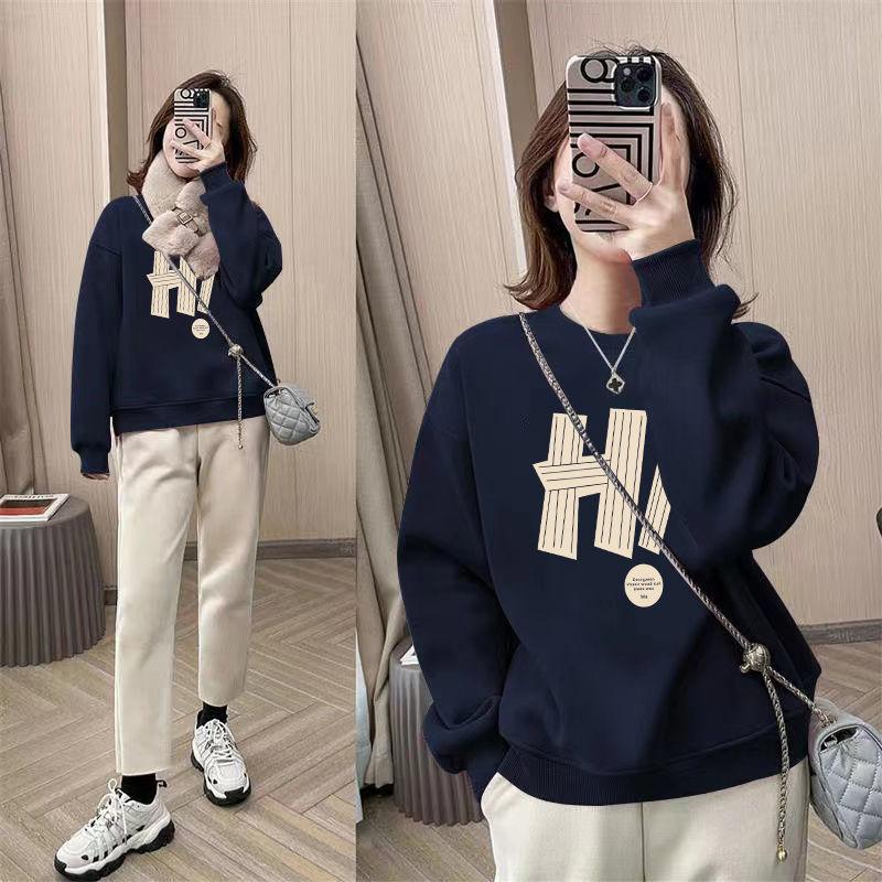 Product Introduction of Áo Cho Nữ, Áo Nỉ Cotton Nguyên Chất Mới Cho Mùa Thu Và Mùa Đông, Nhung Cáo Bạc Dày Dặn, Cổ Tròn Dáng Rộng In Họa Tiết Cao Cấp, Áo Giảm Béo Cho Nữ 9