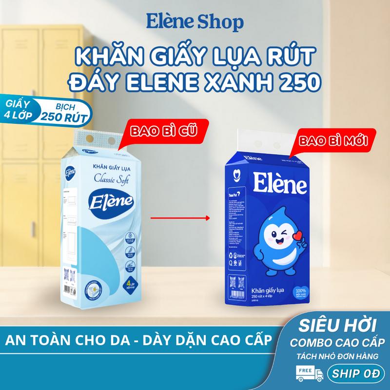 [FLASH SALE] COMBO 6 BỊCH Khăn Giấy Lụa Rút Đáy Elène 250 Lần Rút 4 Lớp Mềm Mịn, Tiện Lợi, An Toàn (Giấy rút cỡ nhỏ)