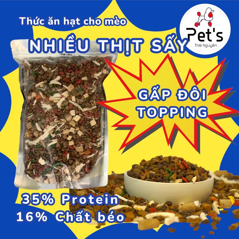  Pet's Thái Nguyên Thức ăn cám mix 15 loại cám + topping ức gà sấy gan sấy lòng đỏ trứng tôm sấy cho mèo hộp 2kg7 chất lượng uy tín 