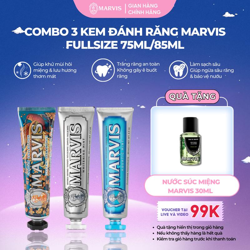 [MV-Mua 3 Tặng 1] Combo 3 Tuýp Kem Đánh Răng Marvis Fullsize Hỗ Trợ Làm Trắng Răng Thơm Miệng Dài Lâu