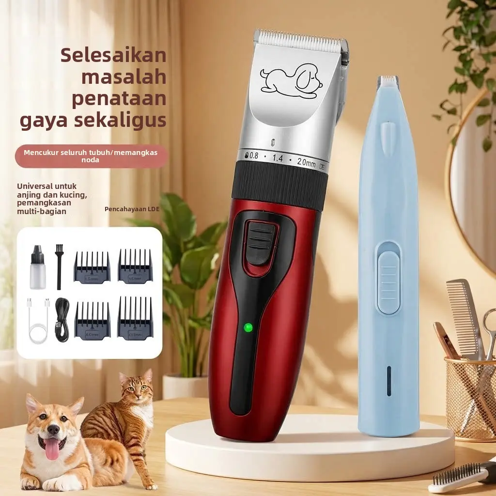 Pemangkas bulu khusus anjing, alat cukur elektrik untuk hewan peliharaan, alat perawatan hewan peliharaan untuk kucing dan anjing jenis Teddy, pemangkas bulu kaki, satu set alat lengkap.