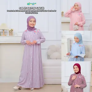 Gamis Anak Perempuan Rayon Motif Salur dengan Bordir Usia 3-15 Tahun Daniaskids