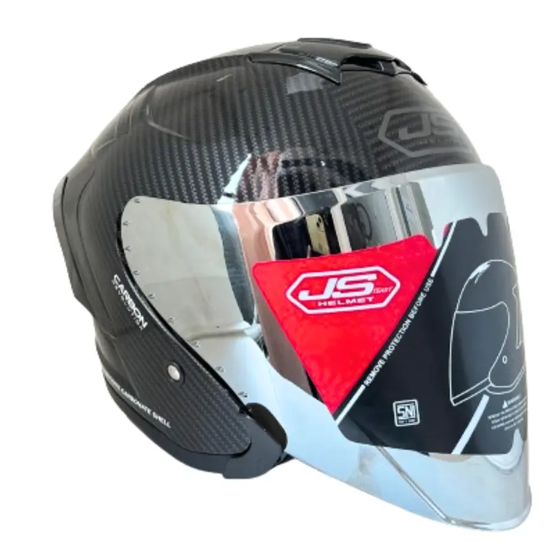 Helm JS ARMOR Half face Motif CARBON ORIGINAL SNI Motorcycle Kaca Visor 2