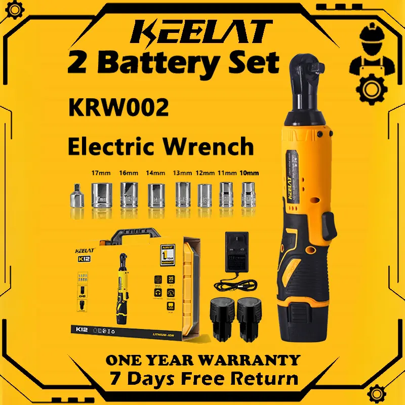 KEELAT KRW002 Cordless Ratchet Wrench 3/8 Electric Wrench Right Angle Wrench Drill Screwdriverl Screw Nut Repair Tool