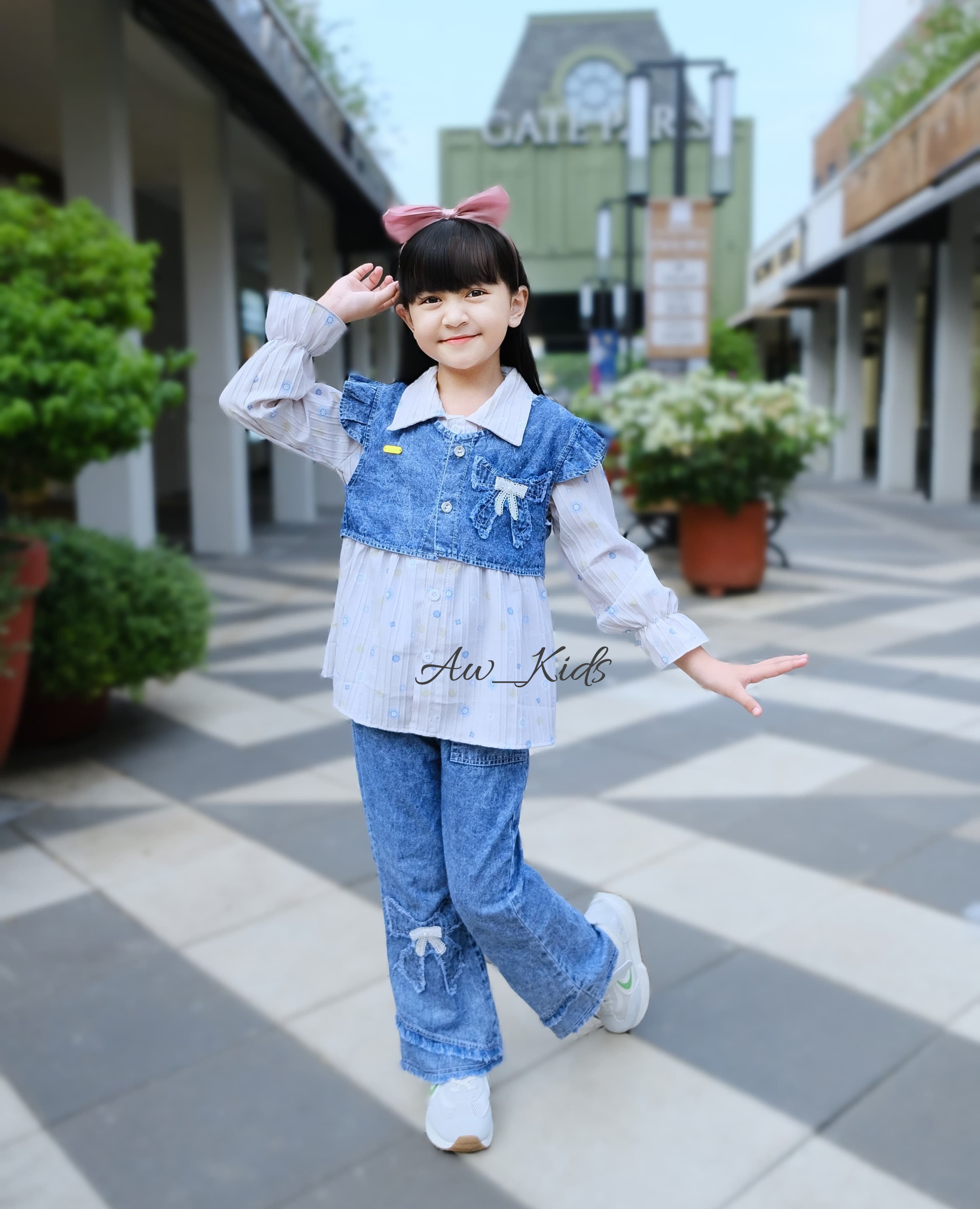 Stelan Elora 3 IN 1 Jeans Anak Perempuan Terbaru, Usia 3 Sampai 12 Tahun