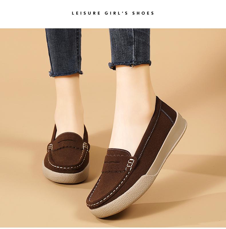 Product Introduction of Giày Da Lộn Cổ Điển Cho Nữ, Giày Đế Mềm, Giày Trượt Chân, Thường Ngày Round Toe Flat Heel (1 cm or less) Shoes Thun 14