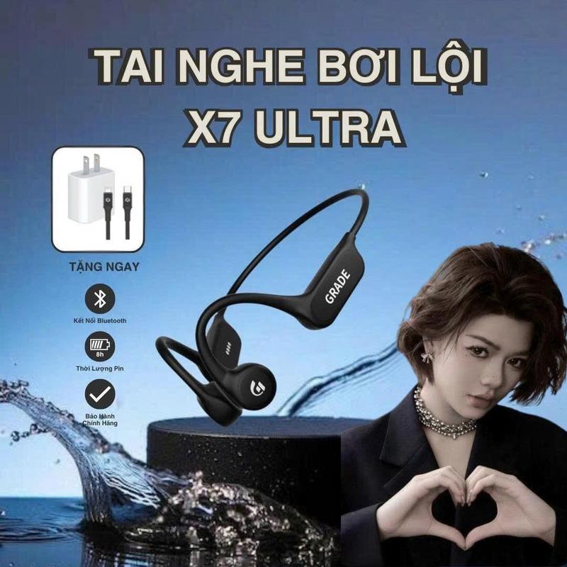   Guanruida x Dauchinavlog  Tai nghe bơi lội X7 Ultra chống thấm IPX8 tích hợp thẻ nhớ 32G micrô dẫn truyền xương âm bass rõ ràng thiết kế nhẹ thoải mái lý tưởng cho thể thao màu Đen 