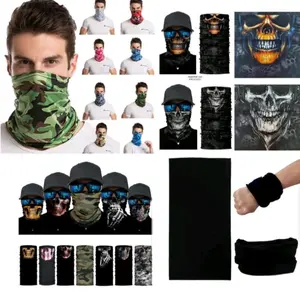 Siamtafa Grosir 12 PCS Masker Buff Bandana Hitam Motif Tengkorak Motif Loreng Untuk Laki-Laki Perempuan
