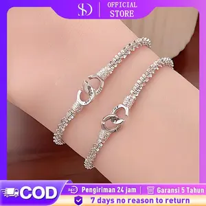 Gelang Tangan Perak S925 Desain Unik Ganda Kunci Aksesoris Perhiasan Minimalis Luxe Hadiah Kecil yang Mengirimkan Sinyal Jantung