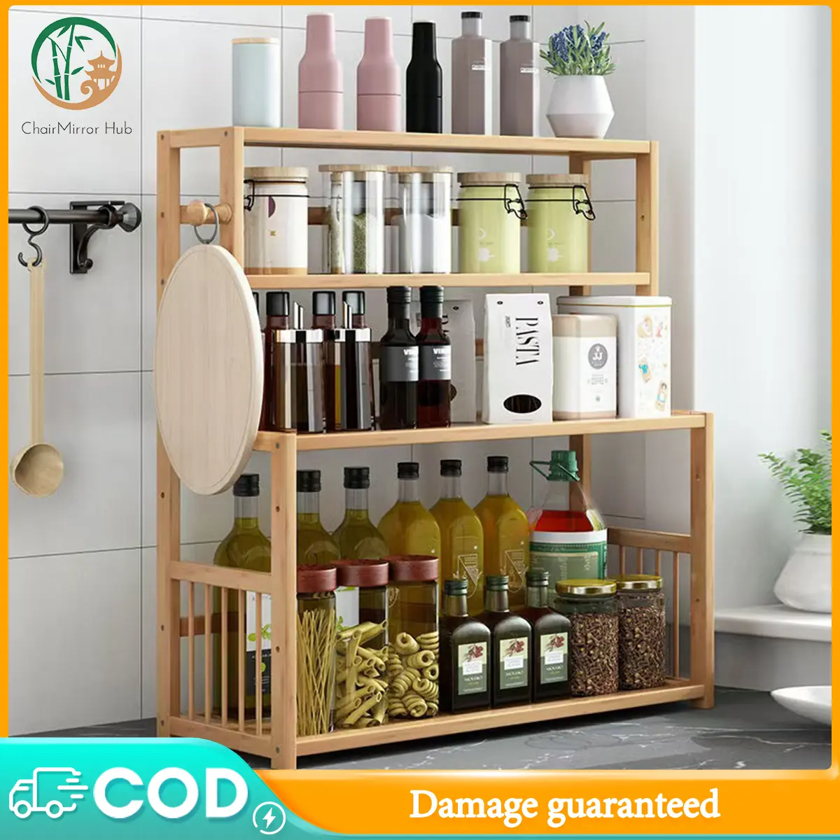 Hub-Wooden kitchen seasoning rack Kitchen Spice Rack Rak Kitchen Organizer Rak Kitchen Rack Seasoning Rack Kitchen Shelf Furniture rak  seasoning  dapur