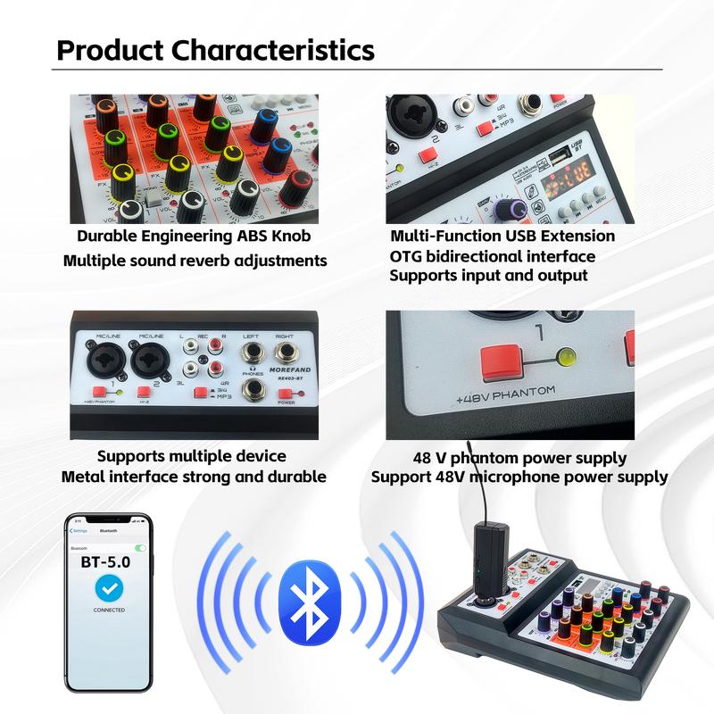 KP4 Audio mixer professional 4 channel mixer, support Bluetooth USB MP3 playback Amplifier 3