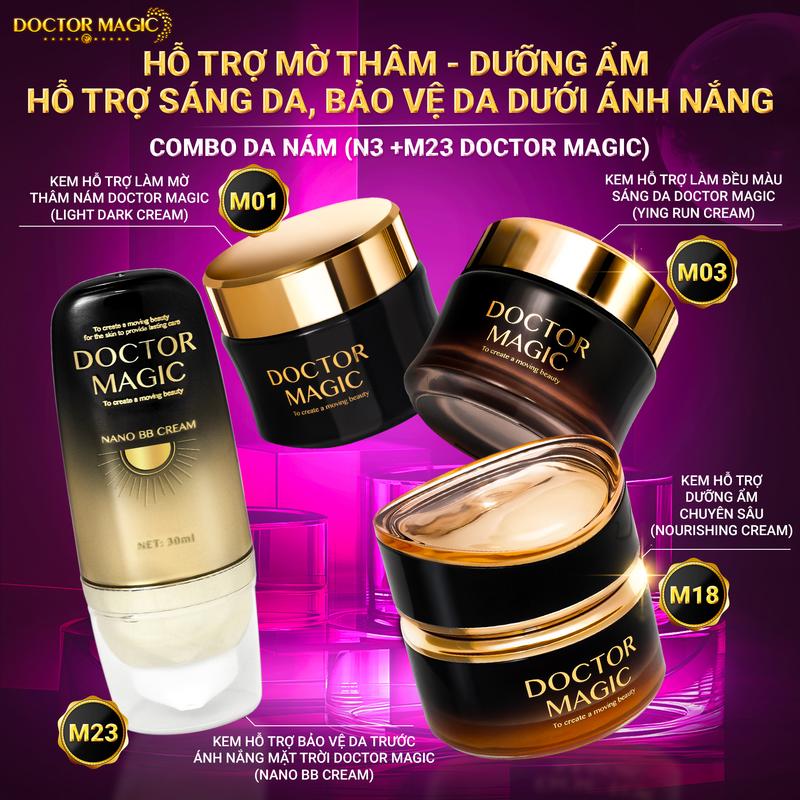Combo Da Nám Doctor Magic (N3+M23) gồm: Bộ Kem Dưỡng Hỗ Trợ Cải Thiện Da Nám, Tàn Nhang, Đồi Mồi và Kem Hỗ Trợ Bảo Vệ Da Trước Ánh Nắng Mặt Trời - Làm Đẹp Da