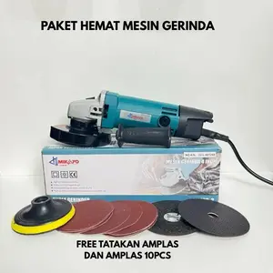 NEWW MIKAYO MESIN GERINDA TANGAN 4INC GERINDA low watt SELEPAN MESIN POTONG KERAMIK 4INC POTONG BESI KAYU DLL FREE TATAKAN AMPLAS DAN AMPLAS TEMPEL 10PCS