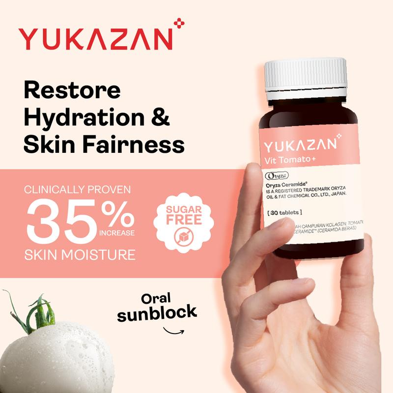 Product Introduction of Yukazan Vit Tomato+ Brightening Supplement 4's - Collagen, White Tomato, Oryza Ceramide Chewable Tablet - Oral Sunblock (30 tablets) 5