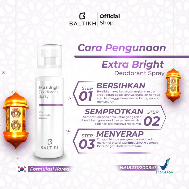 NEW 100 ML BALTIKH Extra Bright Deodorant Spray with Bakuchiol - Deodorant Keti. & Slengki Lipatan Extra Wangi Memorable dan Alami Pencegah Bau Badan + Anti Ketiak Basah Pencerah Bakuchiol 3