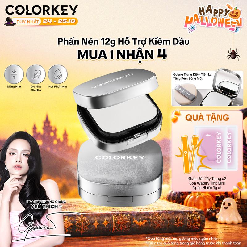 Phấn Nén COLORKEY Kết Cấu Mỏng Nhẹ, Hiệu Ứng Tự Nhiên, Hỗ Trợ Kiềm Dầu Và Giúp Lớp Trang Điểm Lâu Trôi 12g