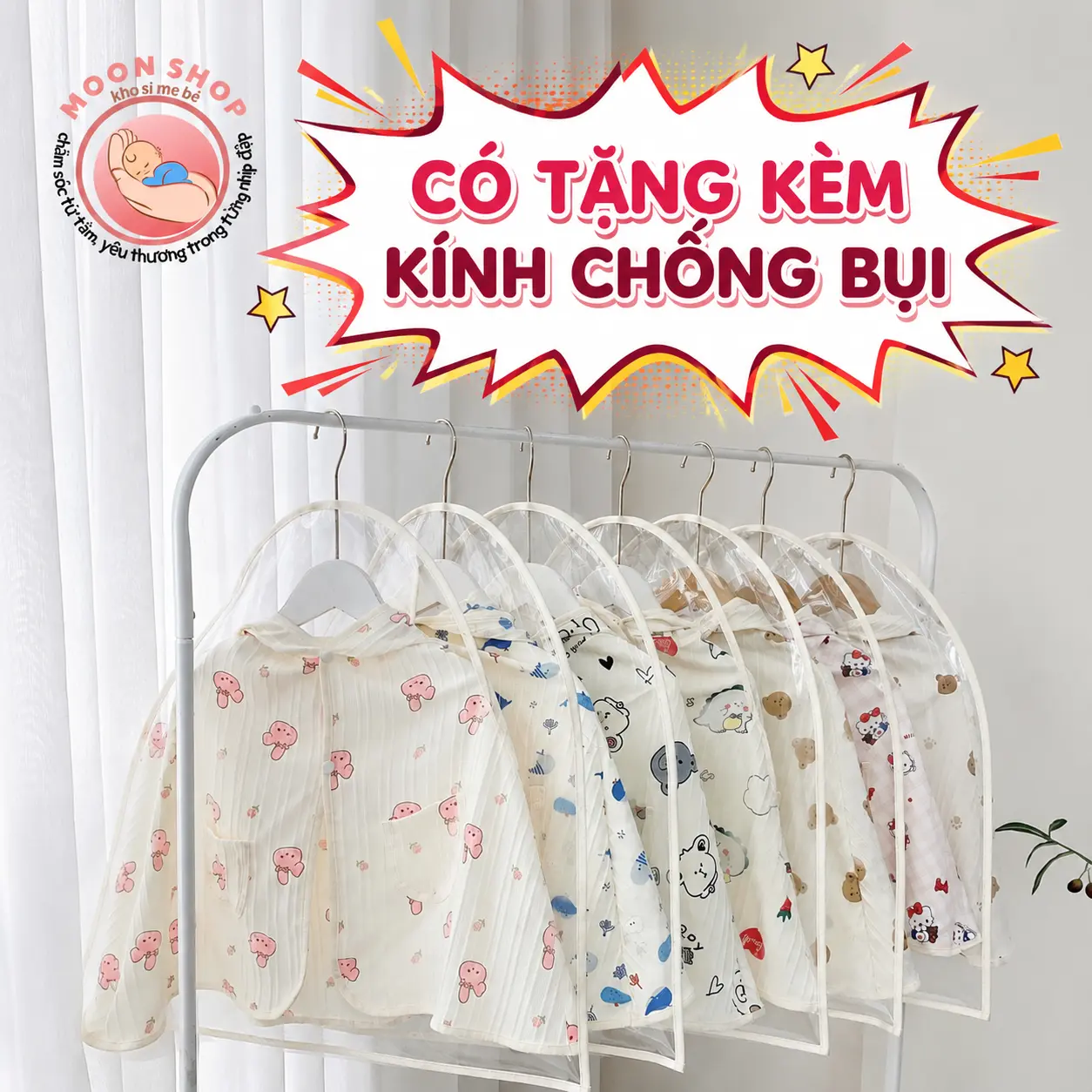 Áo choàng chống nắng, chất liệu đũi gân, chắn gió, kèm kính chống bụi, chống giọt bắn cho bé