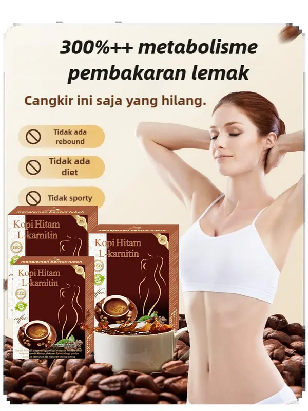 VIGORLIF- Kopi bubuk instan L-karnitin, diseduh dengan air panas dan dingin, 0 gula dan 0 lemak, cocok untuk segala usia kopi mura pop  shake kopi  laki kopi  americano kopi  hitam 0
