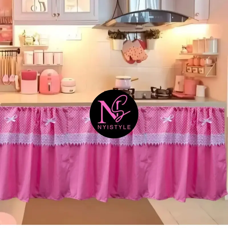 Gorden Kolong Dapur/Gorden Kolong dapur Polka Polos Pita Renda Love, 4