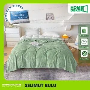 HOMEDEKOR - Selimut Bulu Premium 160X200CM Motif Daun Bahan Microtex Lembut [03]