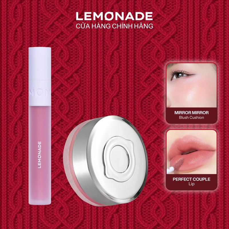 Combo 01 Má hồng căng bóng dạng phấn nước thuần chay Mirror Mirror Blush Cushion 8g và 01 Son kem mịn lì thuần chay Lemonade Perfect Couple Love Edition 3 3.5g