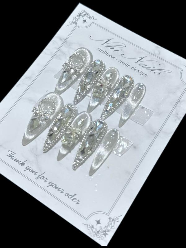 176 bộ 10 chiếc nailsbox thủ công màu mắt mèo thạch gạo phối chamr đính đá lấp lánh sang trọng làm nails nữ