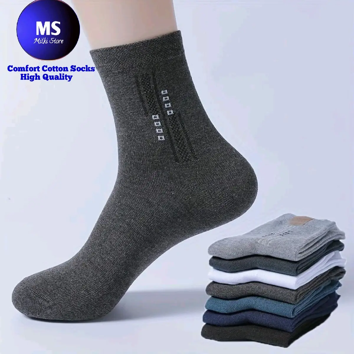 ( Men'sock Motif ) 6 Pasang Kaos Kaki Kerja Pria Dewasa Motif Random Tebal Nyaman Panjang Katun  Remaja Pendek