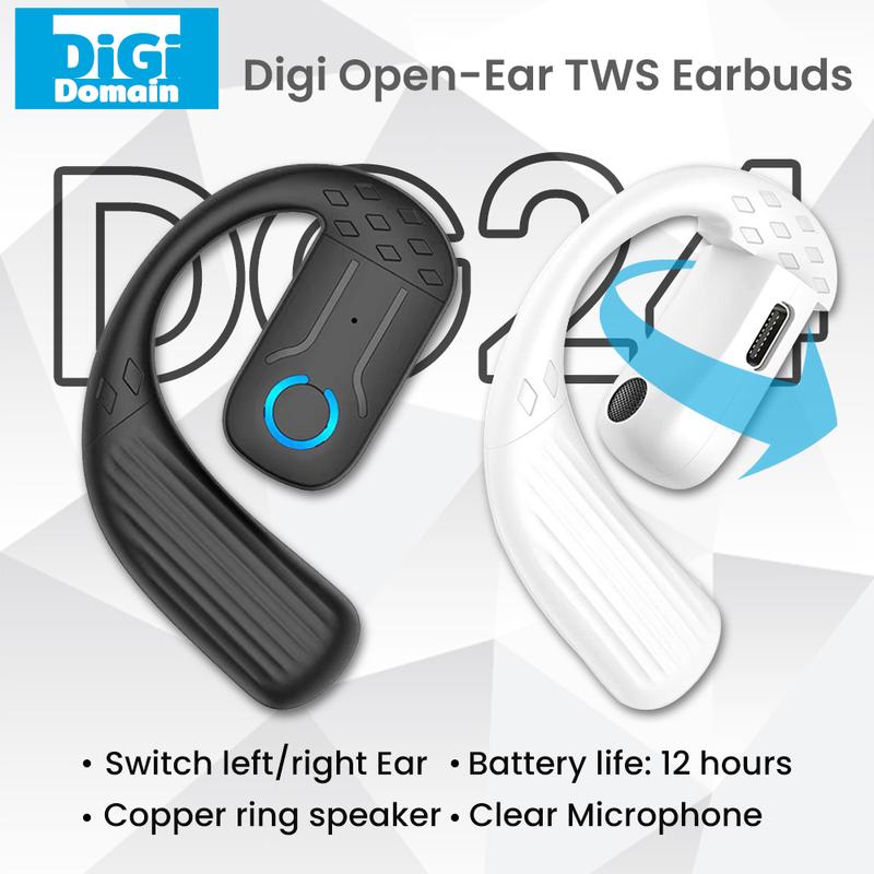 DiGi - tai nghe mở tai đơn, tai nghe không dây OWS  Single Earphone DG24 Bluetooth 5.4, âm thanh bass, tai nghe thể thao kinh doanh, đeo tai trái và phải, điều khiển cảm ứng micrô Nhét Tai Nghe Nhạc