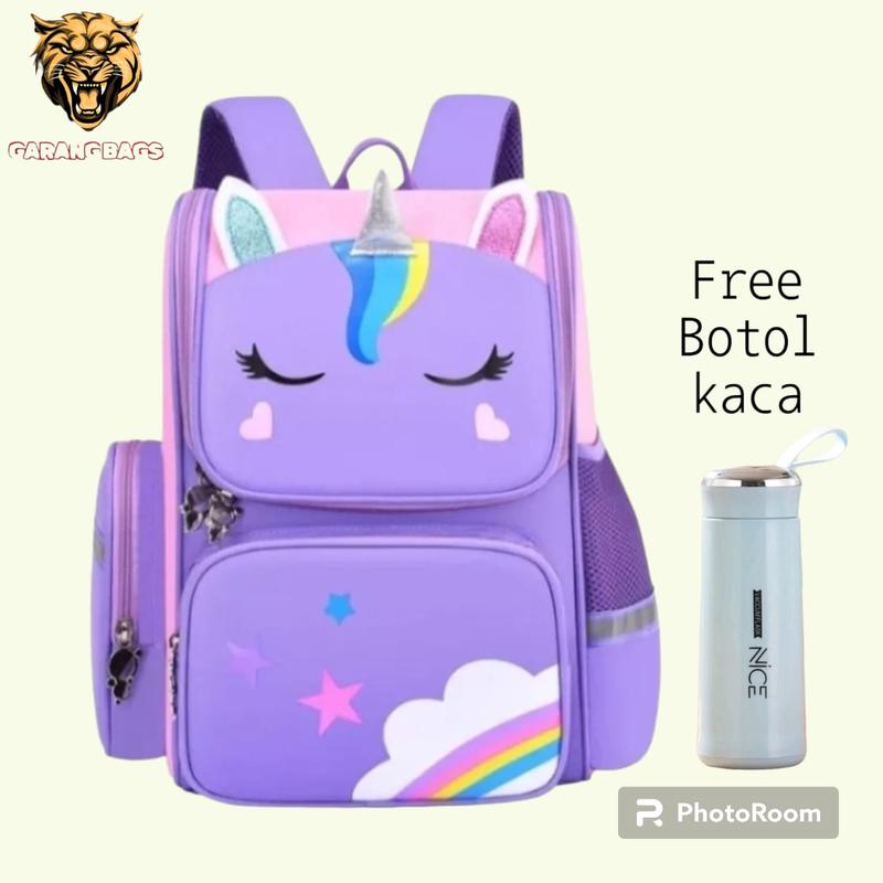 Tas Sekolah Anak Perempuan/ Tas Sekolah Anak TK dan SD/ Tas Anak Cewek/ Tas Sekolah Anak Viral/ Tas Unicorn/ Tas Sekolah Anak Perempuan Unicorn Terbaru Cantik/ Free Botol Minum Kaca Ransel 2