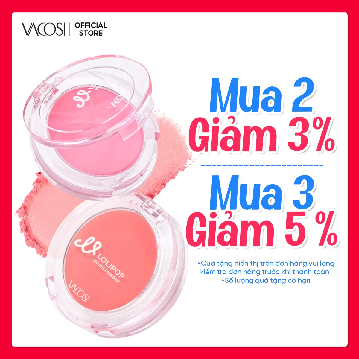 Phấn Má Hồng VACOSI VP14 – Lolipop All Day Blush 5.6g, Mịn Mỏng, Kiềm Dầu, Giảm Lộ Lỗ Chân Lông, VP14