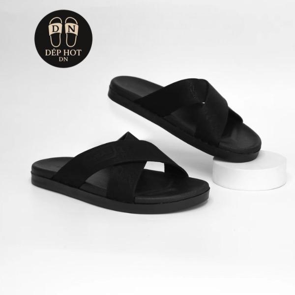 Khâu Quai Xuyên đế dép nam sandal quai chéo X chất liệu da microfiber- đế chống trơn trượt bảo hành 6 tháng về da và đế