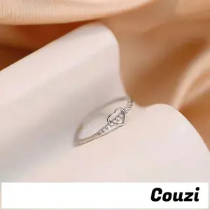 [Couzi]Cincin cinta zirkon berongga perak cincin terbuka garis sederhana hati persik serbaguna B513