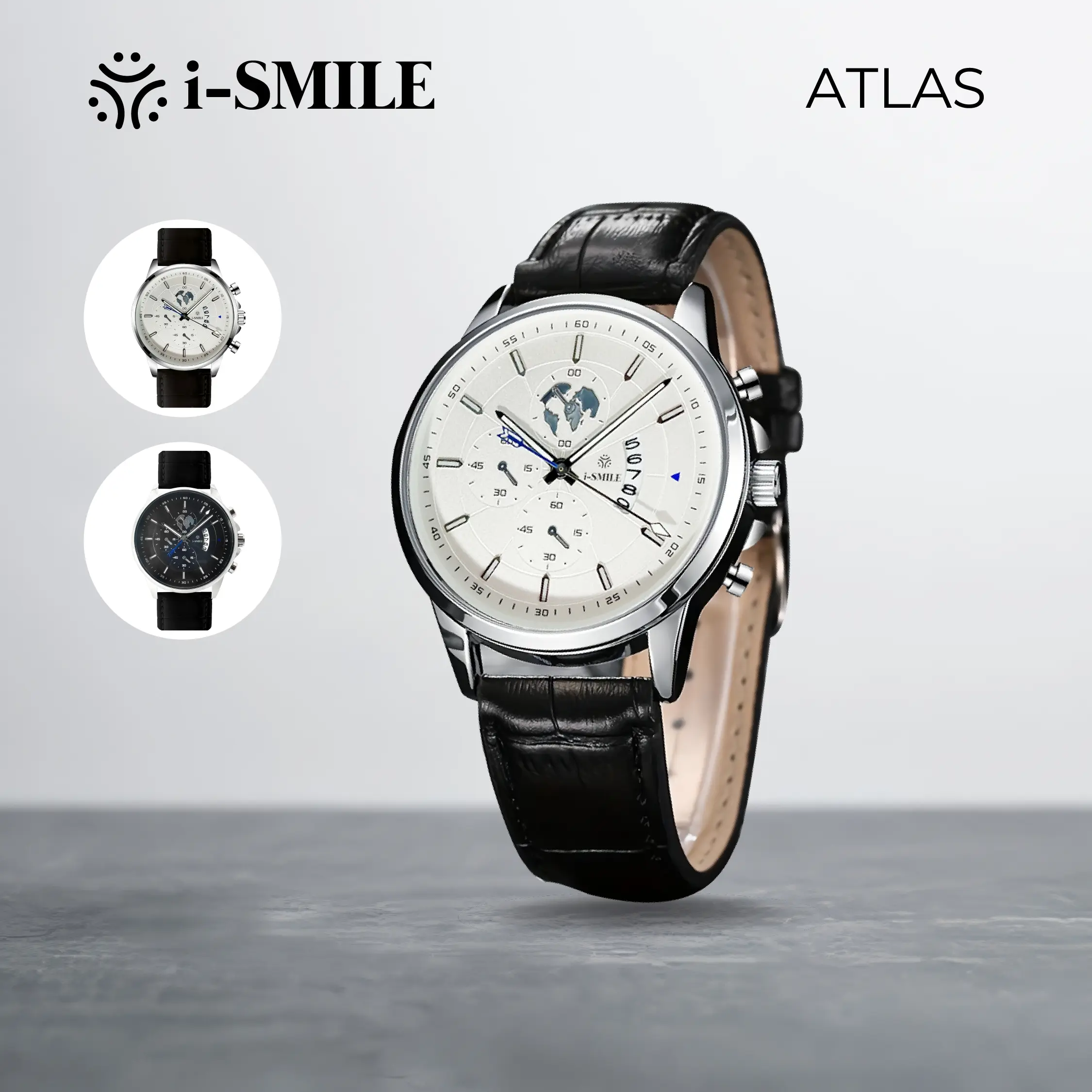 i-SMILE Atlas Jam Tangan Kulit Pria Analog Luxury Anti Air Original Luminous Tanggal Aktif Mineral Sapphire + Box Exclusive