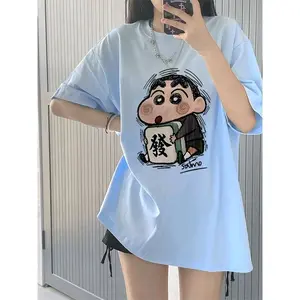Kaos Lengan Pendek Oversize Wanita Cartoon Crayon Shin-chan/Baju Atasan Wanita Terbaru Krim Style/Kaos Polos Putih Premium Atasan Kekinian Wanita