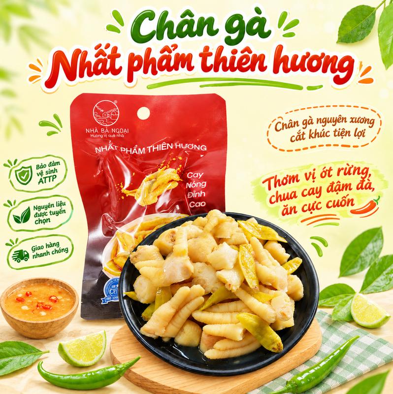 Chân Gà Nhà Bà Ngoại - Nhất Phẩm Thiên Hương – Vị Ớt Ngâm Chua Cay Kích Thích, Giòn Sần Sật, Ngon Khó Cưỡng | Đồ Ăn Vặt Nhâm Nhi