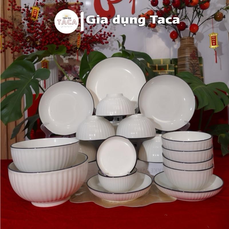 Bộ bát đĩa gốm sứ cao cấp trắng viền đen - Phù hợp với mọi gia đình sang trọng và chịu nhiệt tốt bat diagiadinh