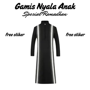 Gamis Jubah List Nyala Anak Laki Laki Umur 9-16 tahun Hitam Lengan Panjang